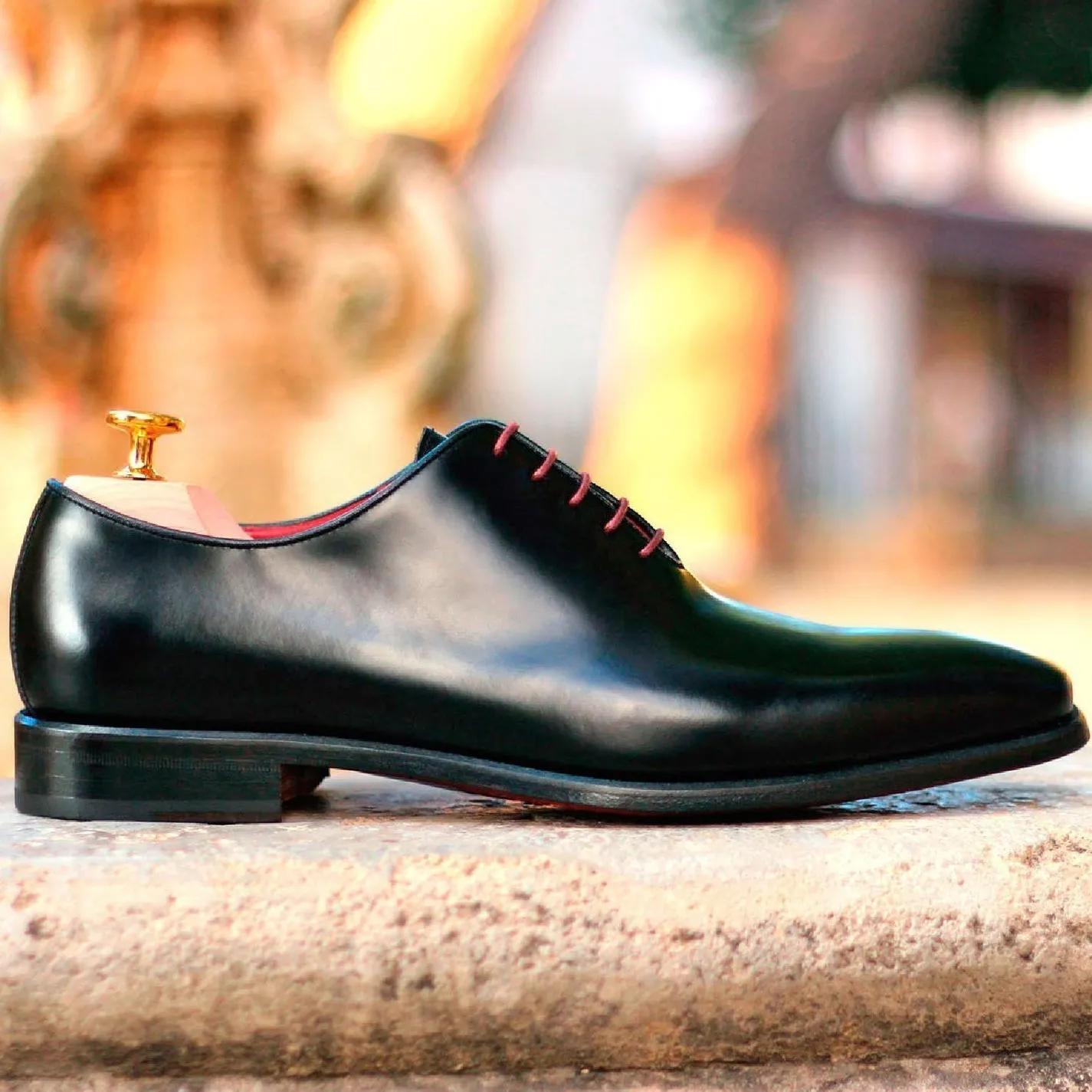 Ambrogio Bespoke Custom Men's Shoes Black Polished Calf-Skin Leather Whole cut Oxfords (AMB2169)