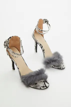 Animal Print Faux Fur Fluffy Heels