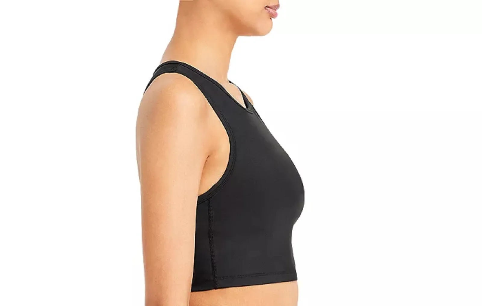 AQUA Women's Athletic Scoop Neck Longline Solid Sports Bra, Black, M