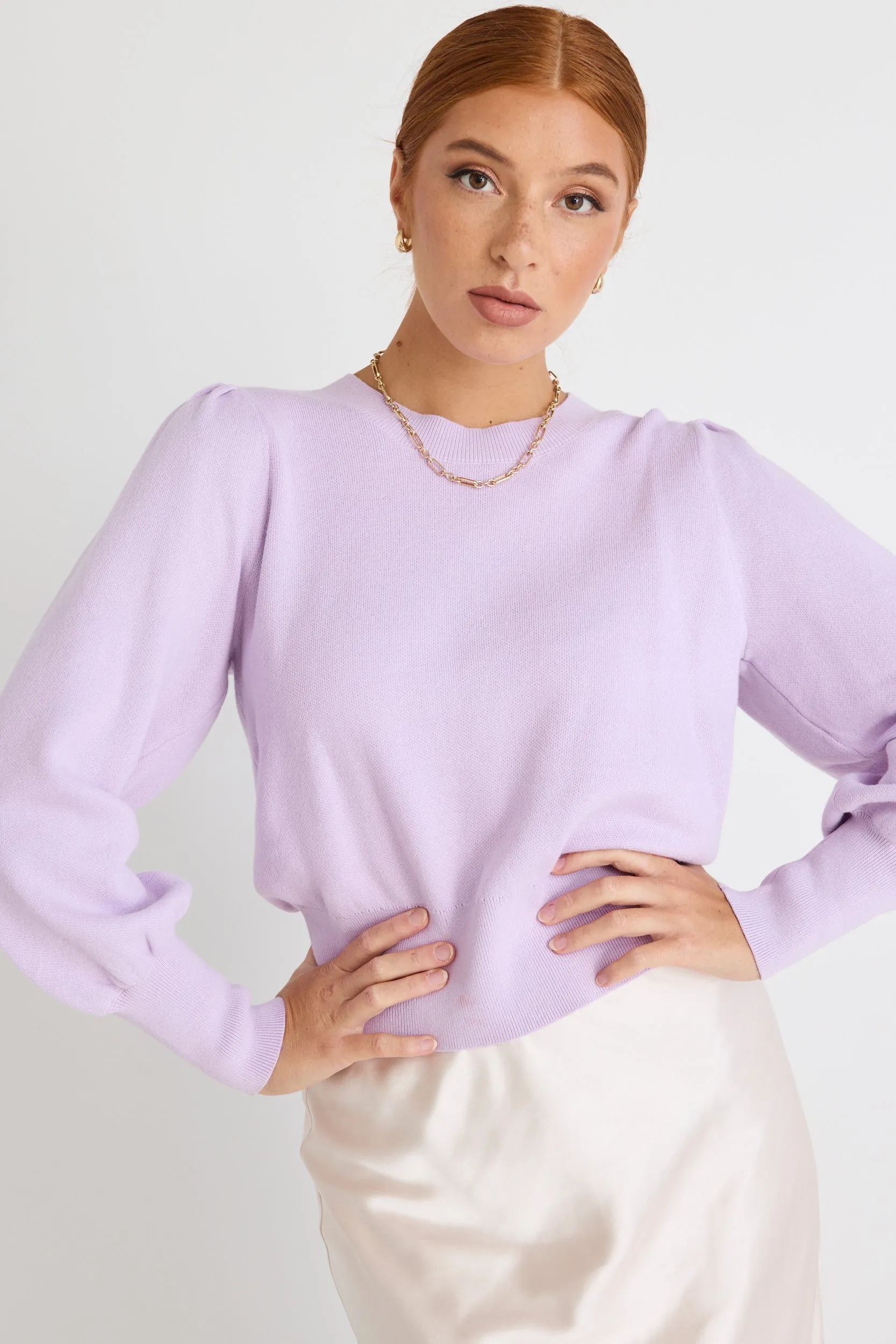 Belladonna Lilac Poet Sleeve Fine Knit Jumper