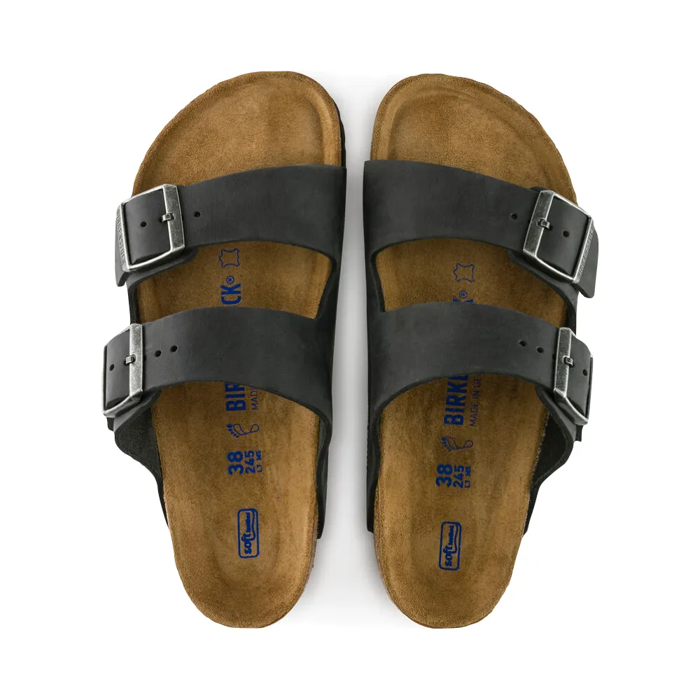 Birkenstock Arizona Oiled Leather Soft Footbed Sandal in Black