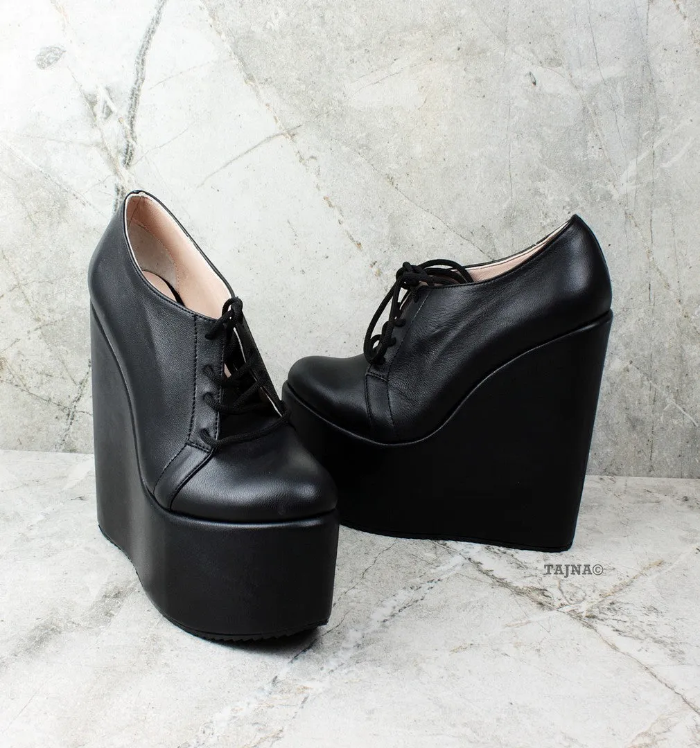 Black Lace Up Wedge Shoes