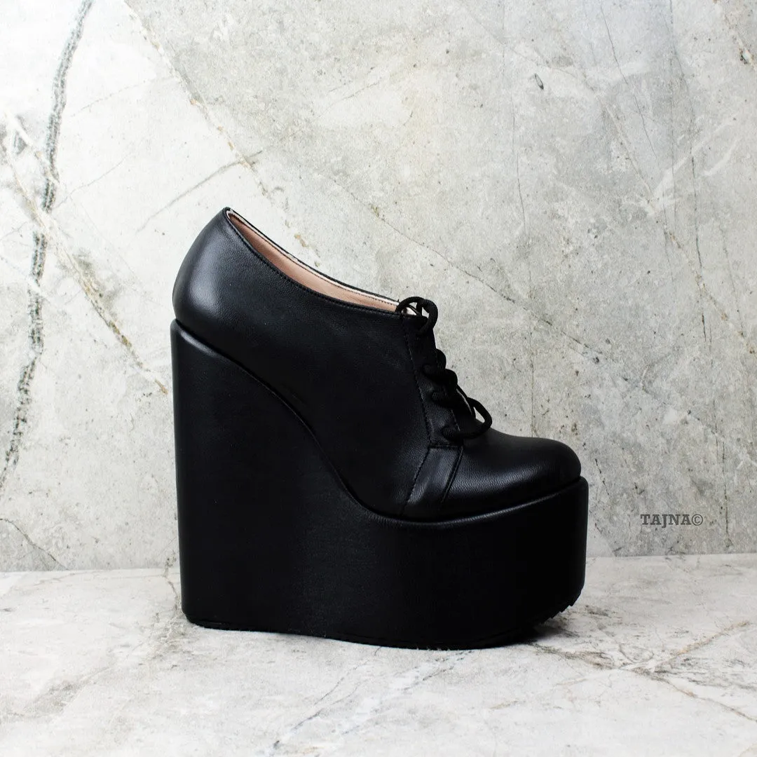 Black Lace Up Wedge Shoes