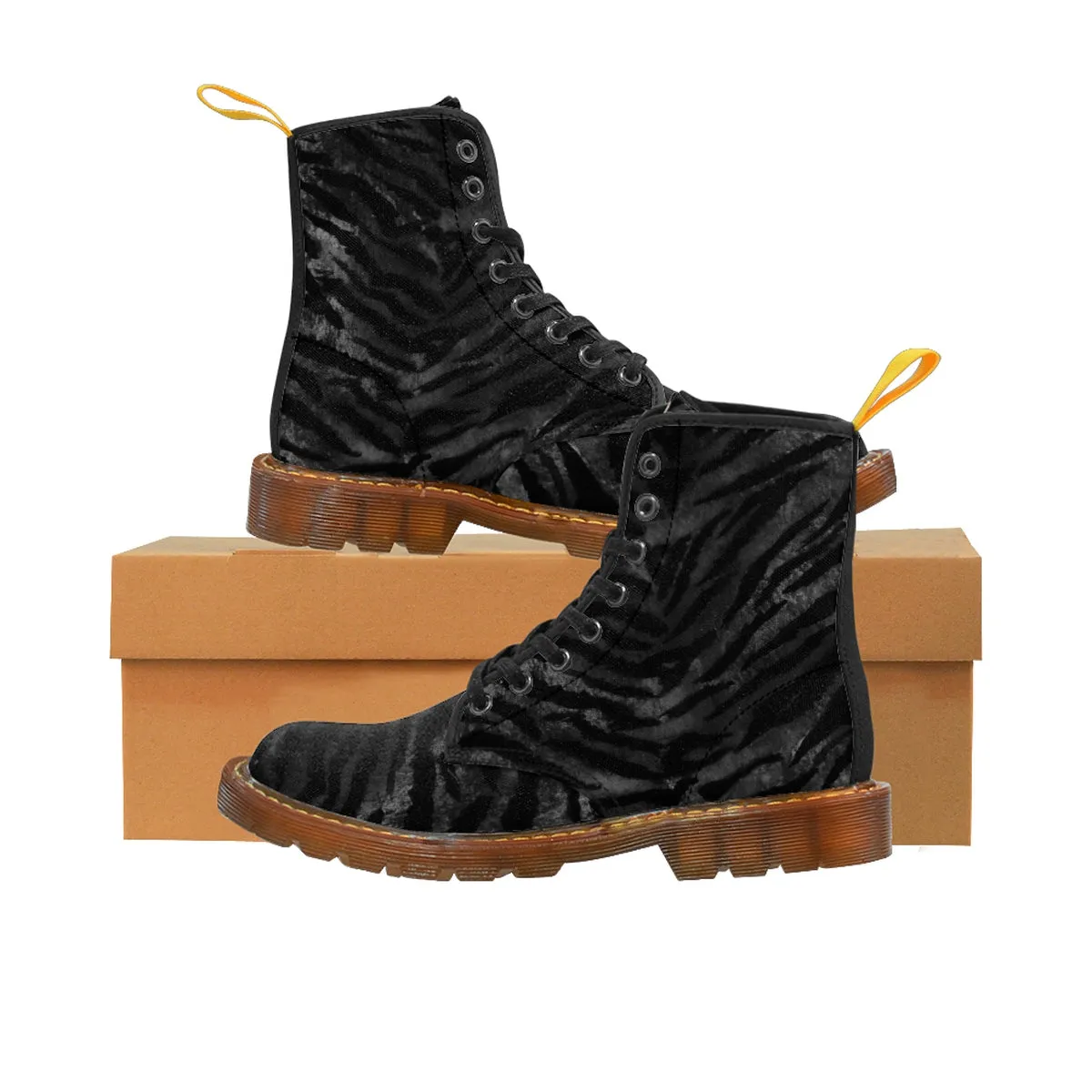 Black Tiger Stripe Women's Boots, Animal Print Winter Lace-up Toe Cap Hiking Boots