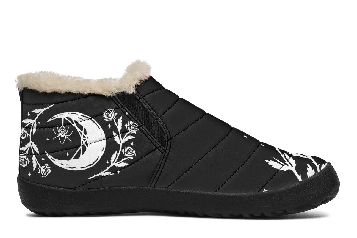 Black Widow Winter Sneakers - Warm & Easy Slip-On Shoes Lined with Vegan Wool with Anti-Slip Soles