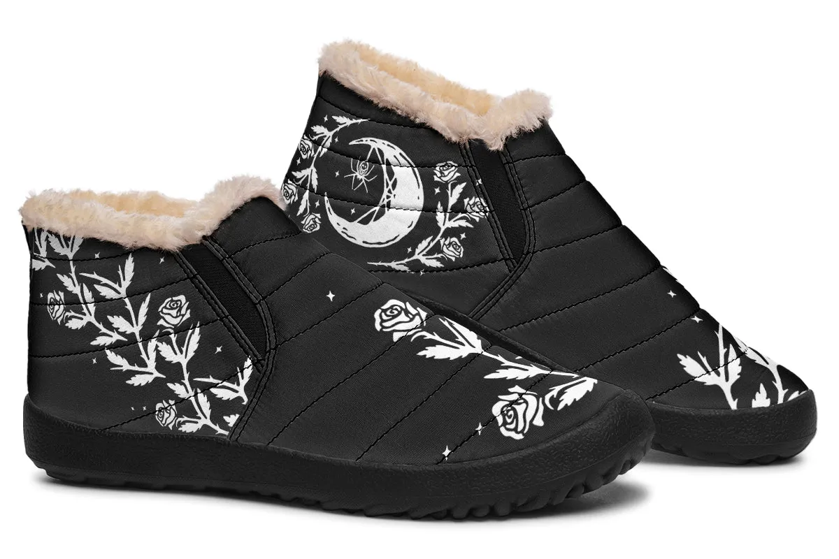 Black Widow Winter Sneakers - Warm & Easy Slip-On Shoes Lined with Vegan Wool with Anti-Slip Soles