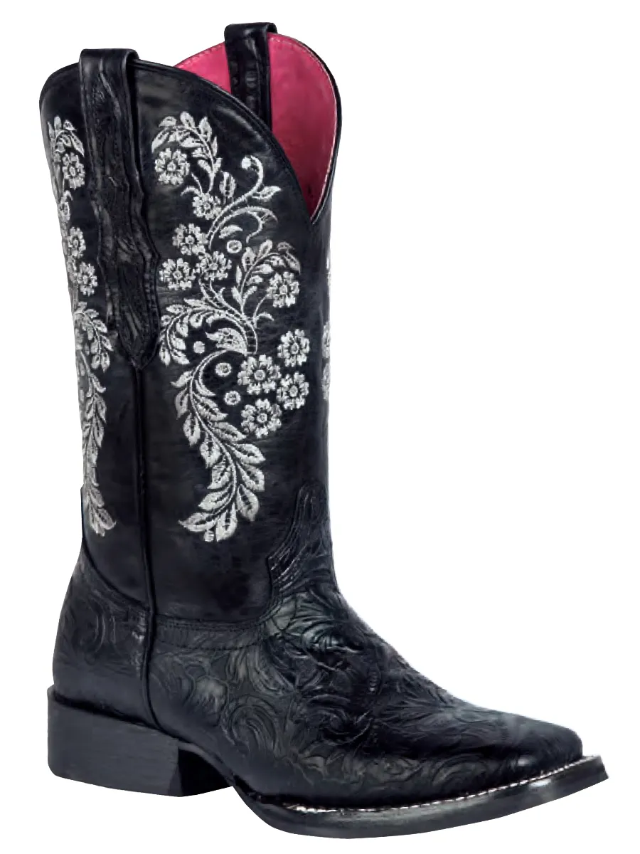 Botas Vaqueras Rodeo con Grabado Floral de Piel Genuina para Mujer 'El General' - ID: 44636