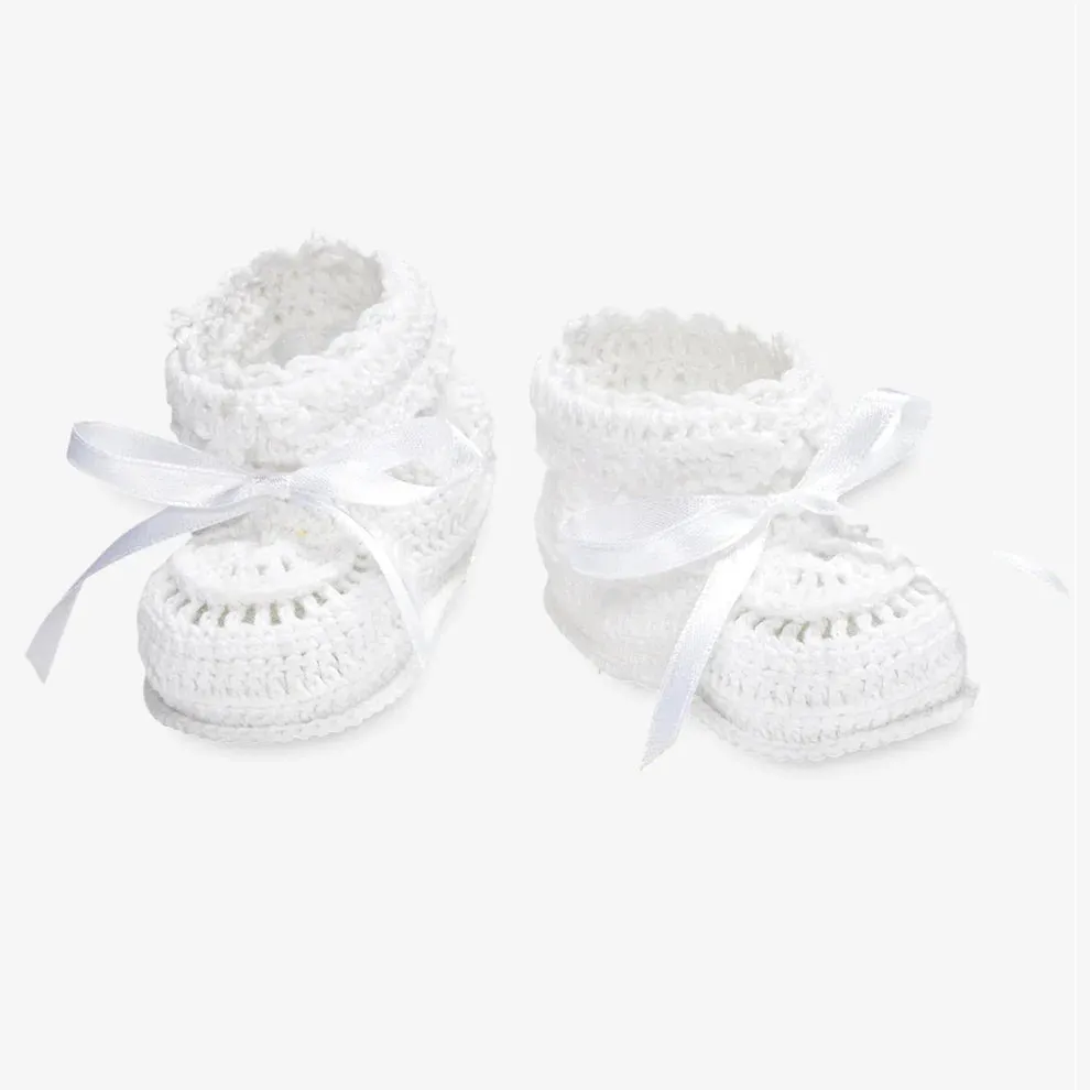 Christening Hand Crocheted White Baby Booties