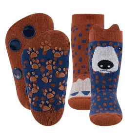 Ewers Brown Bear Anti Slip Socks - Two Pairs 小啡熊粒粒防滑襪 2對 (可穿鞋) - (1-2y)