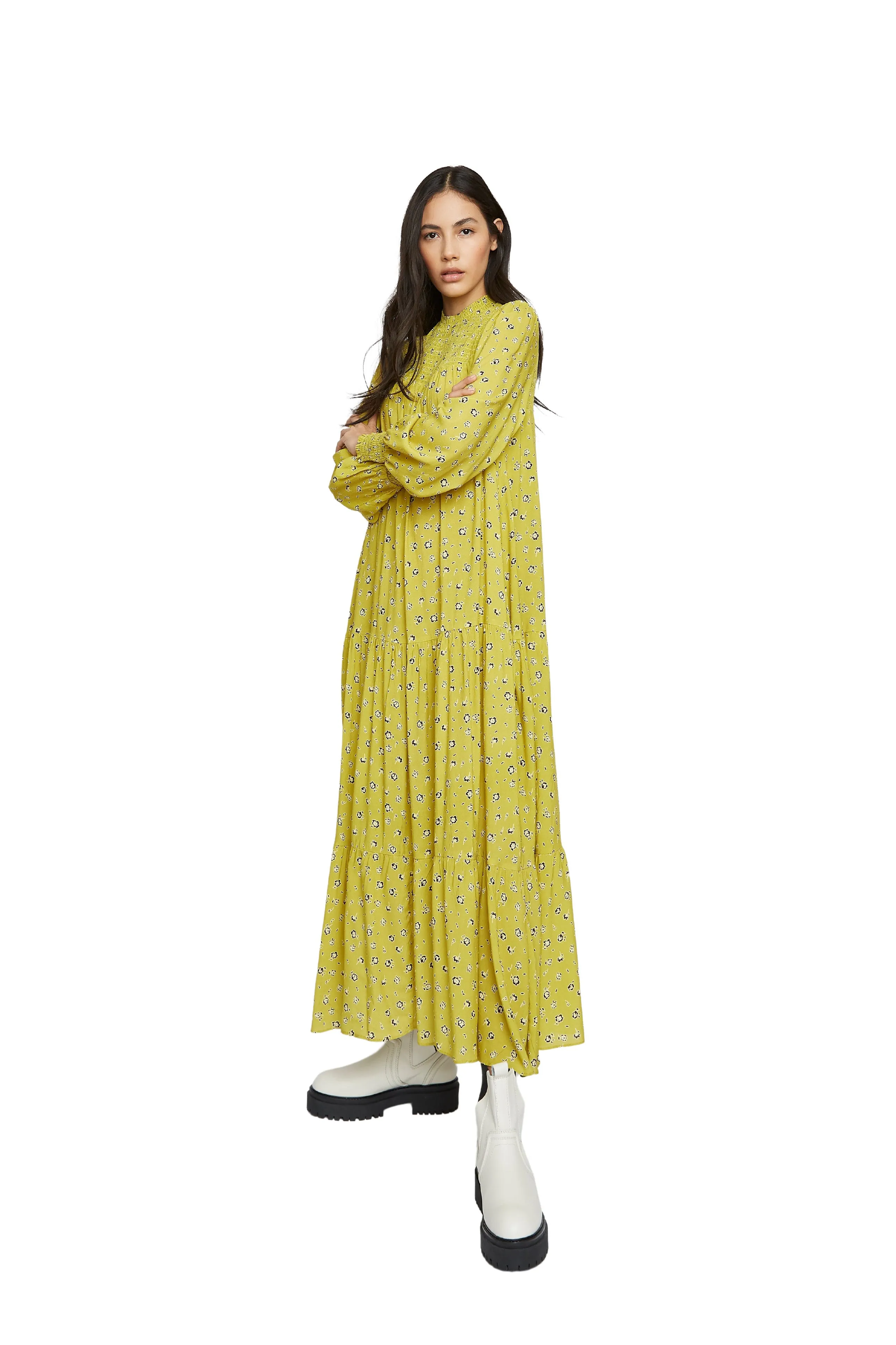 Glamorous Chartreuse Ditsy High Neck Shift Midi Dress