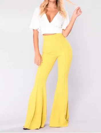 HIGH RUFFLED FITTED FLARE PANTS