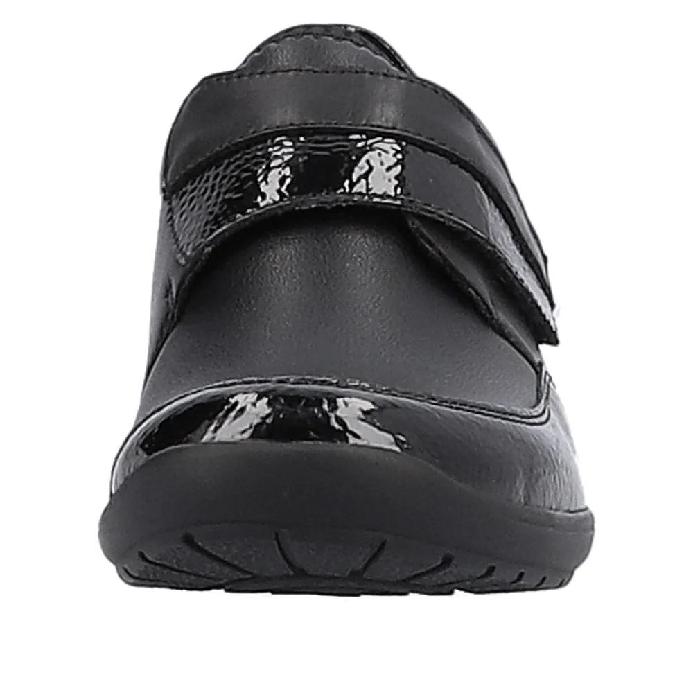 Ladies Strap Over Remonte Shoes Black Patent Mix Wider Fit R7600-04