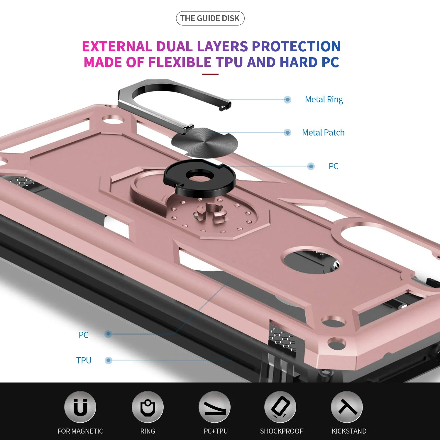 LeYi Xiaomi Redmi Note 8 Case with Tempered Glass Screen Protector(2 Pack),Magnetic Ring Holder [Military Grade] Protective Silicone TPU Shockproof