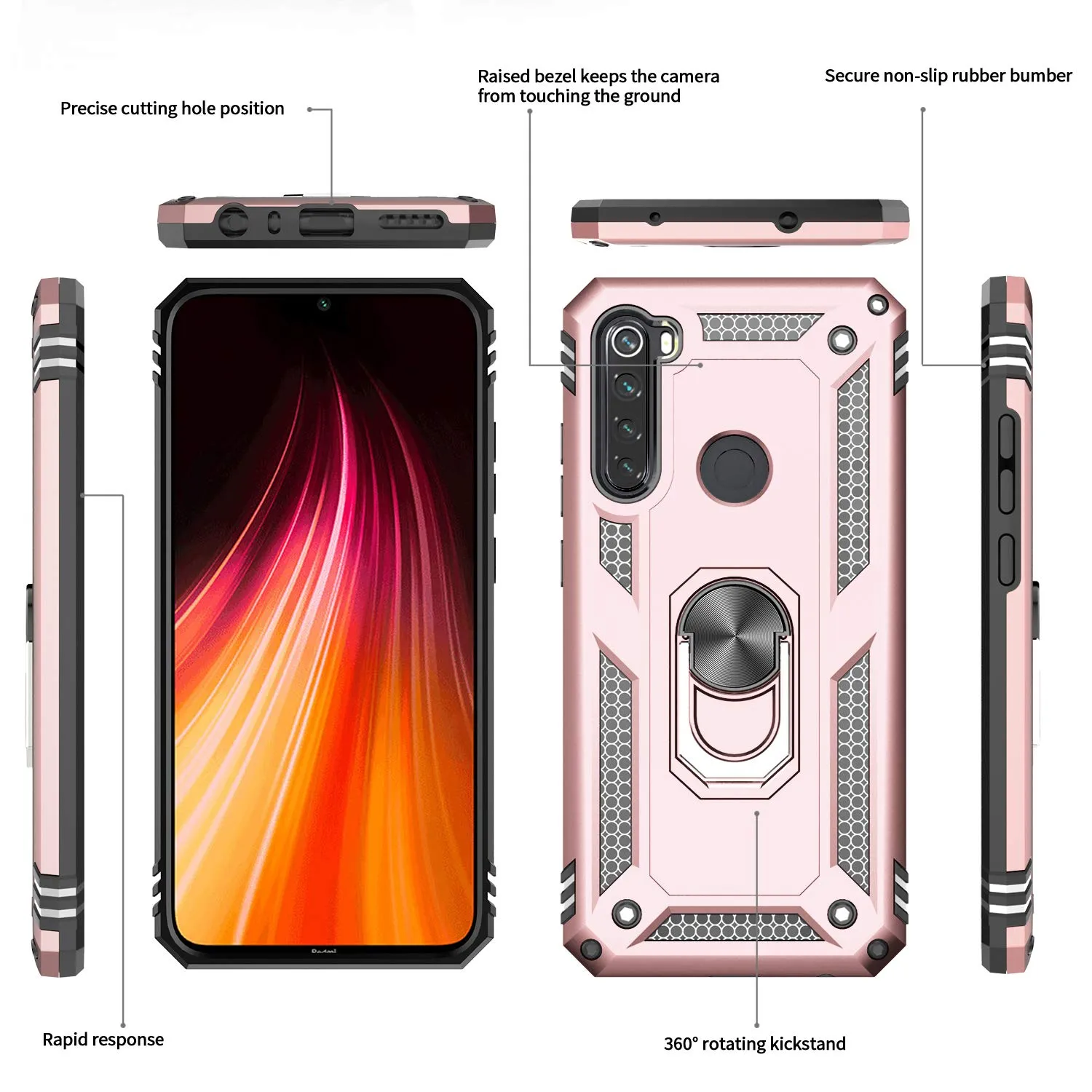 LeYi Xiaomi Redmi Note 8 Case with Tempered Glass Screen Protector(2 Pack),Magnetic Ring Holder [Military Grade] Protective Silicone TPU Shockproof