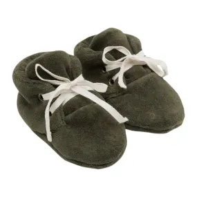 Organic Velour Baby Booties-Forest