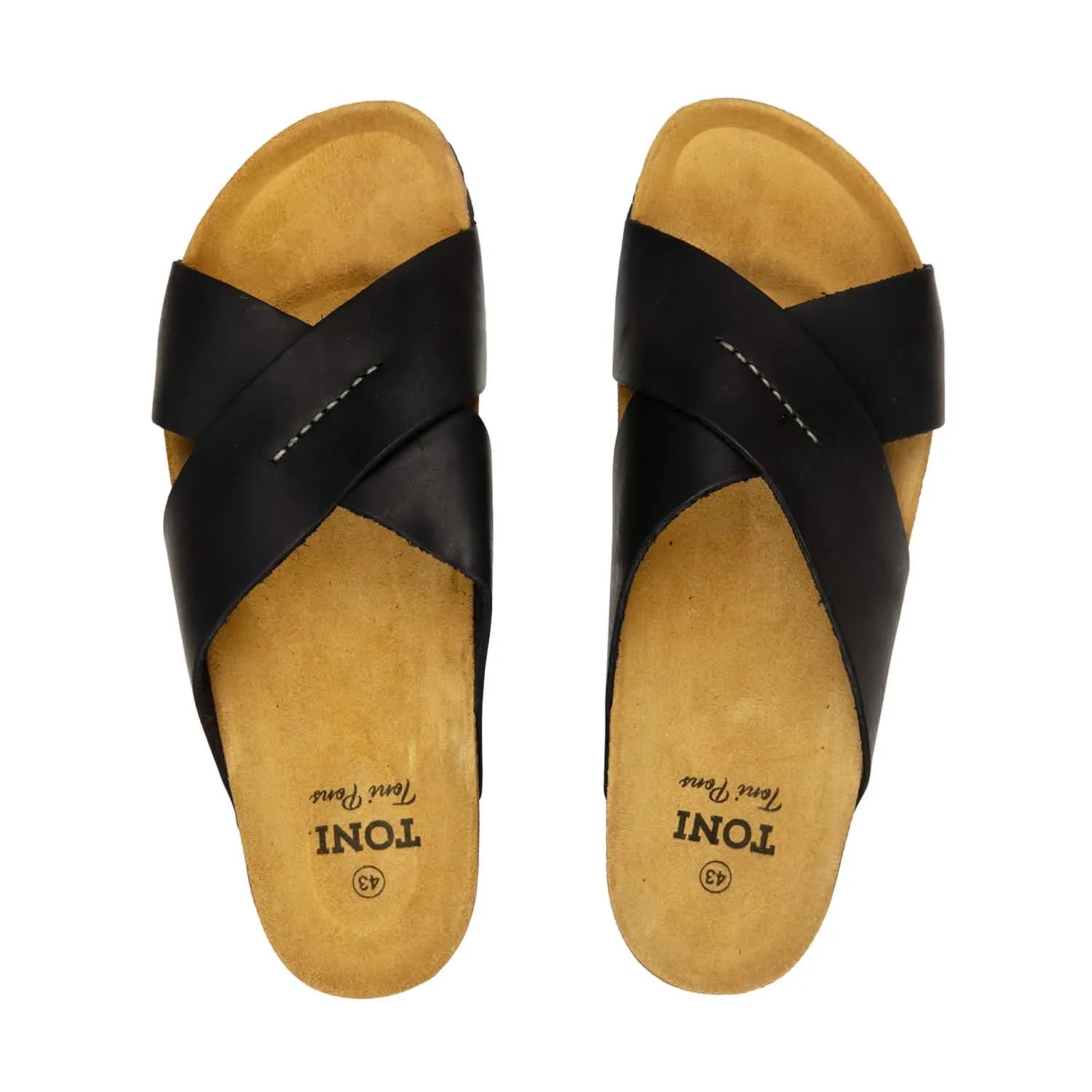 Plain Leather Open Toe Slippers for Men - Gol-PE