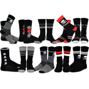 TeeHee Socks Men's Novelty Cotton Crew Skulls and Stripes 10-Pack (51055)