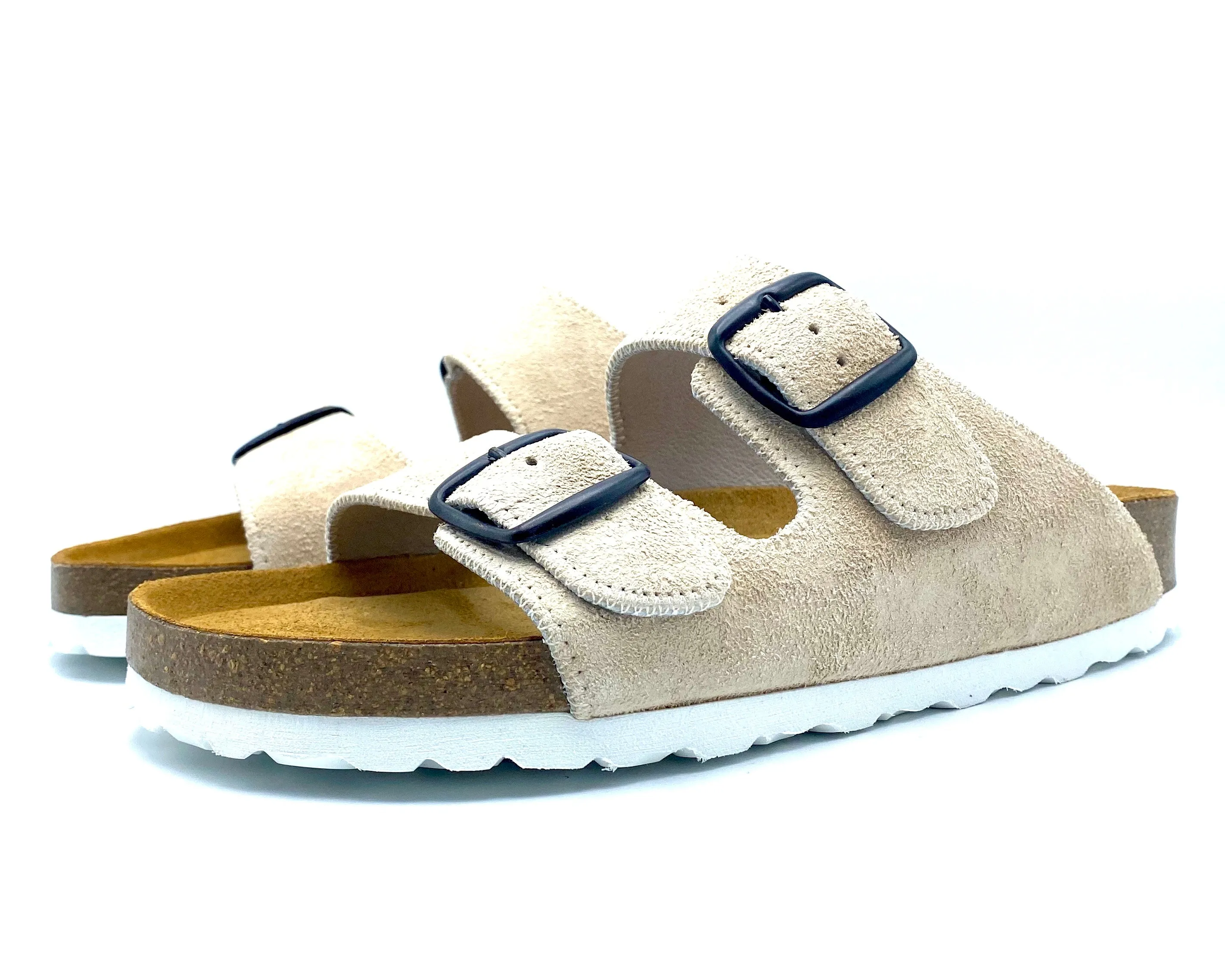 Thora 2-buckle Sandals | Premium Italian Suede Beige