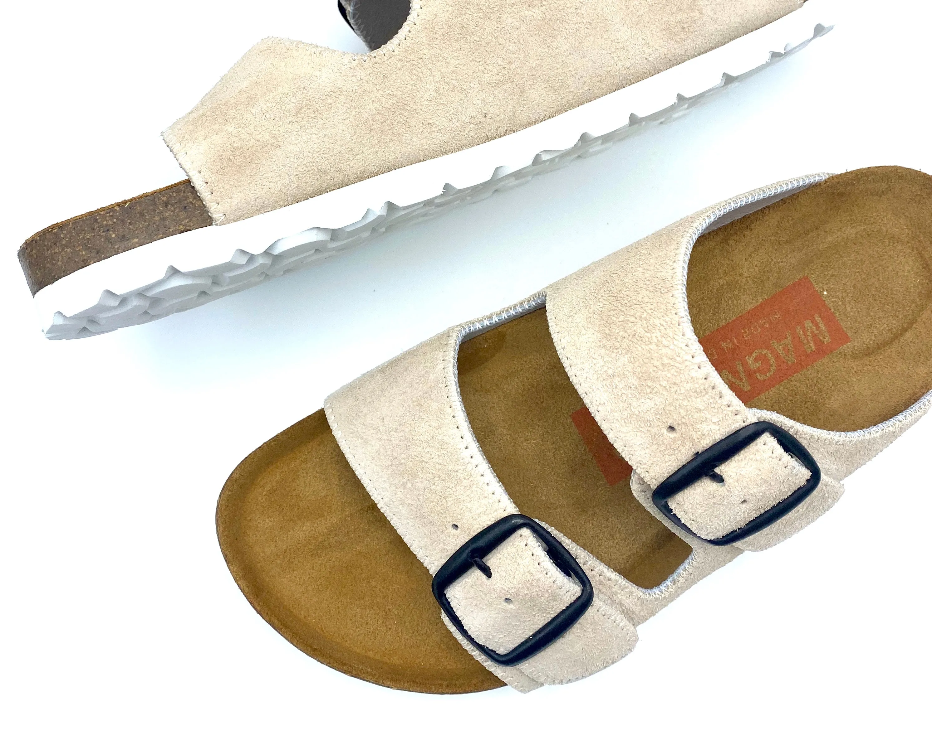 Thora 2-buckle Sandals | Premium Italian Suede Beige