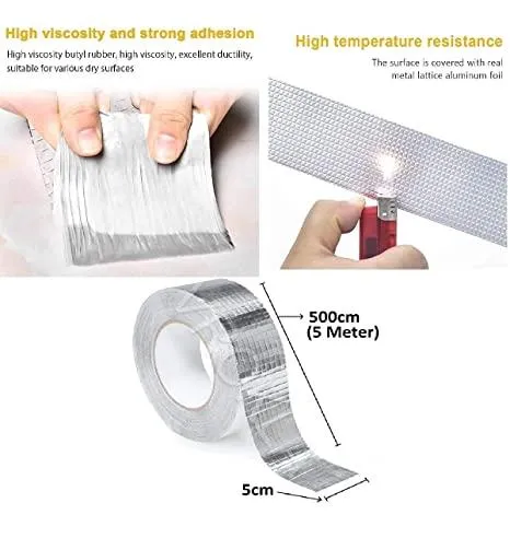 Waterproof Aluminum Foil Tape for Pipe and Roof Repairs, Pipe Rupture (5cmx5m)