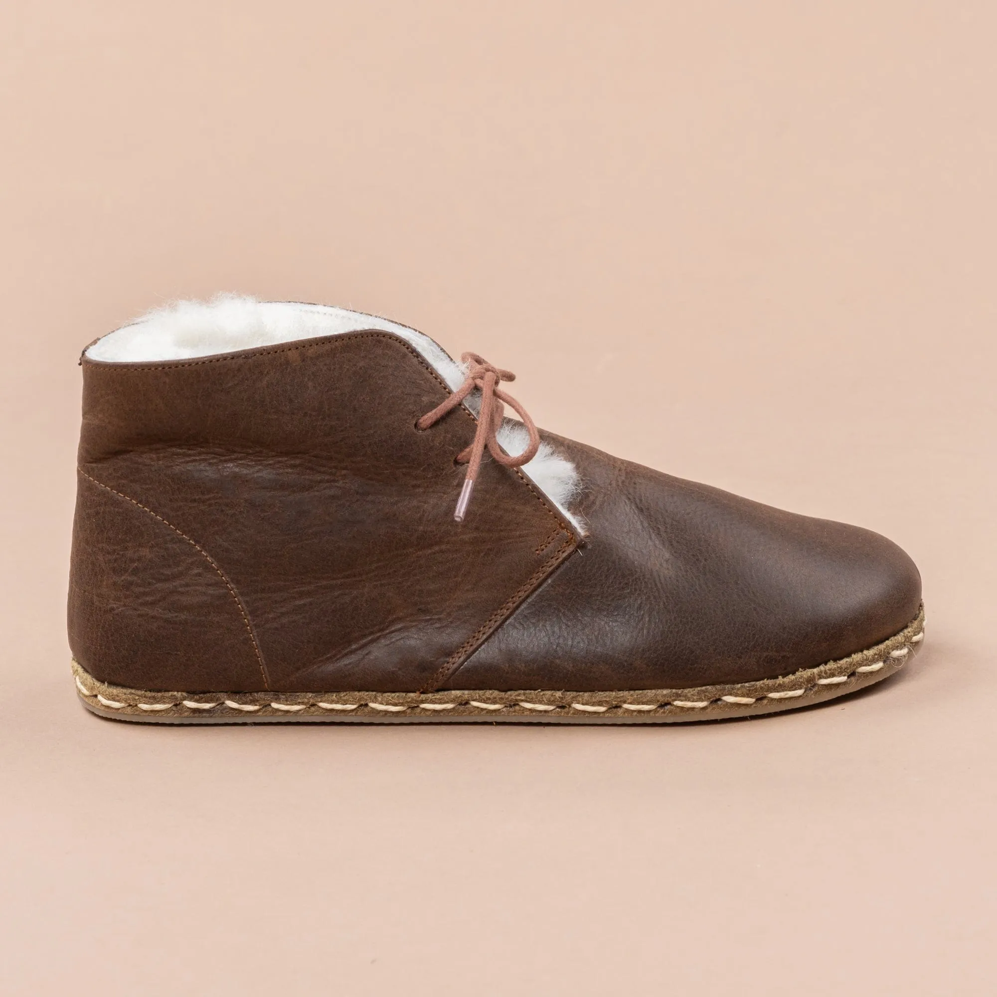 Women's Coffee Barefoot Oxford Boots with Fur